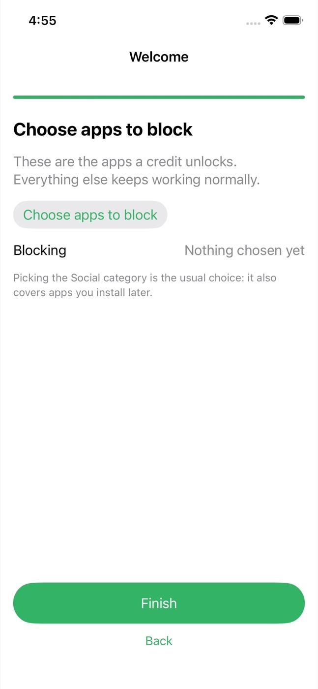 Fable build: onboarding step to choose which apps to block